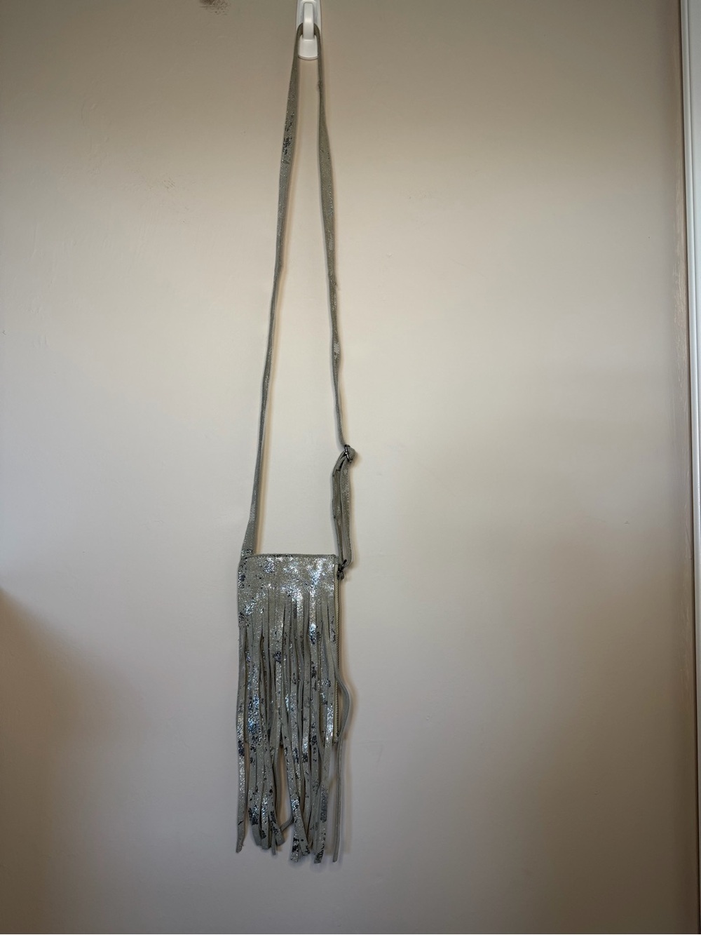 Silver Sequin Fringe Crossbody Bag